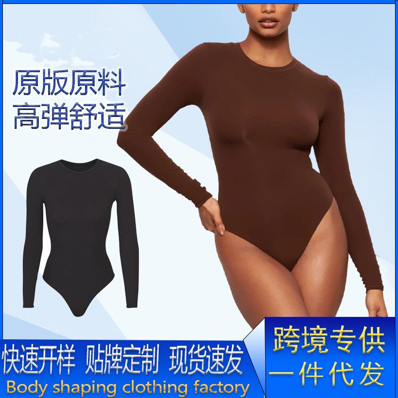 Skims Kardashian Same Style Round-Neck Long-Sleeved Plus Size Abdominal Body Shaping One-Piece Body Shaping - Image 2
