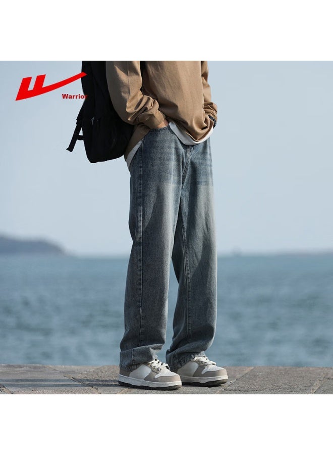 Pull Back Huili Jeans For Men, Autumn American-style Straight-leg Pants, Versatile Loose Wide-leg Casual Trousers For Men, Vintage Blue XL - Image 2