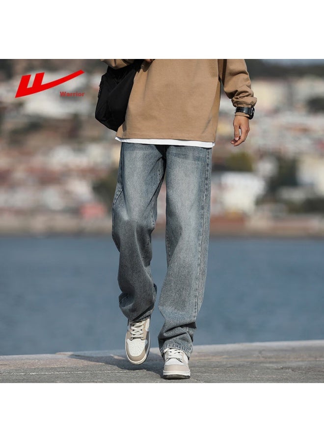 Pull Back Huili Jeans For Men, Autumn American-style Straight-leg Pants, Versatile Loose Wide-leg Casual Trousers For Men, Vintage Blue XL - Image 1