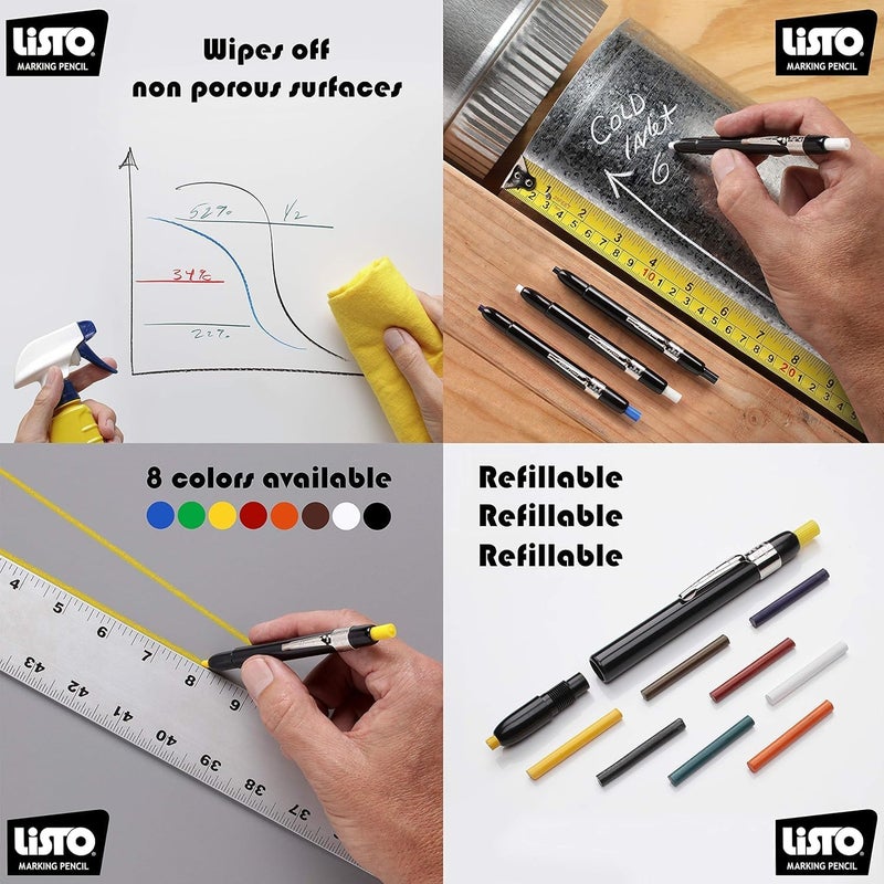 Listo Bundle of 1620 Marking Pencil/Grease Pencils/China Marking Pencils/Wax Pencils - White, Box of 12 With 72 Refills With Bonus Magnetic Memo Clip - Image 2