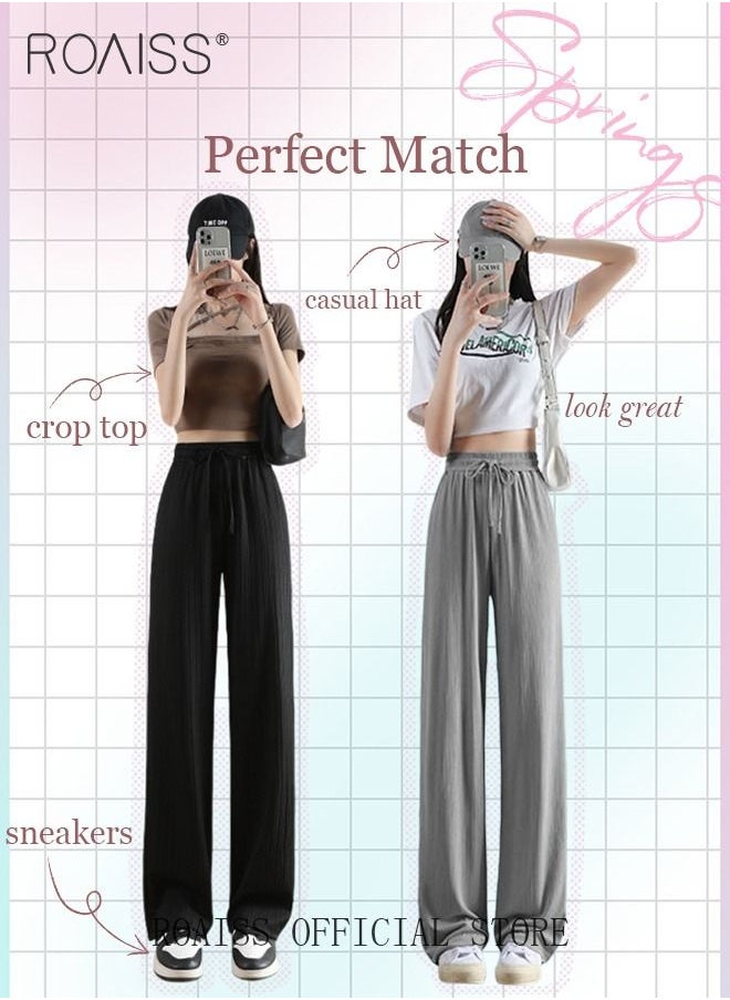 2 Piece Ice Silk Wide Leg Pants for Women Soft Trousers Ladies Mom's Long Pants Casual Plain New Arrival Trendy Straight Baggy Spring Summer Ladies Daily Outfit Clothes - pzsku/Z6FCF08E7BDA6CD91D220Z/45/_/1686651665/7974865a-e644-490b-8469-52b33f35a30d