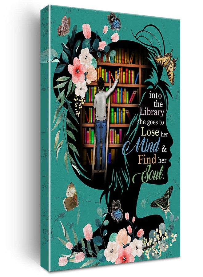 Nvhai Books Wall Art into the Library Canvas Painting Prints for Home Wall Decor Framed Reading Books Artwork Book Lover Gifts(12x15 Inch) - Image 1