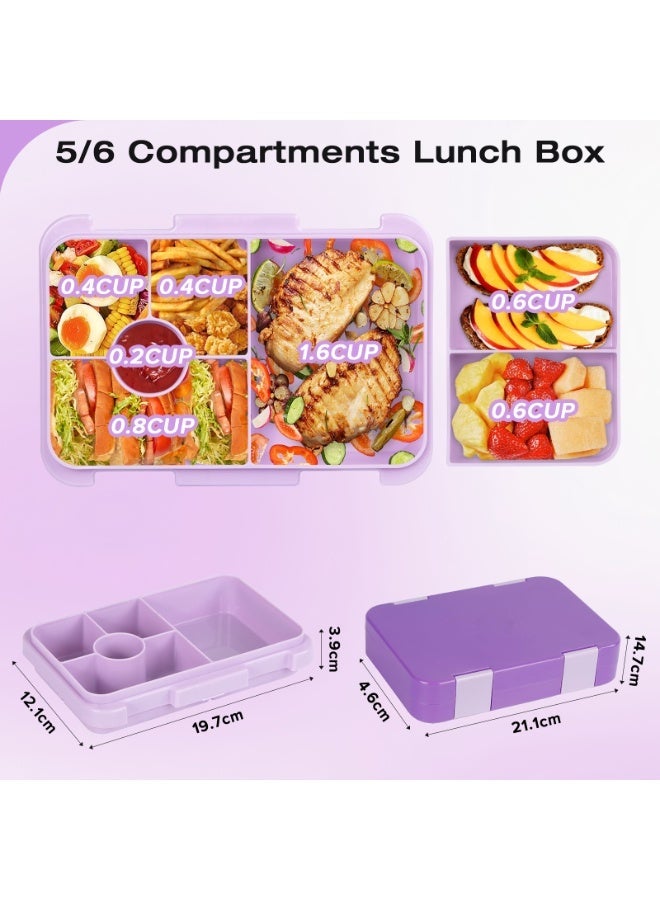 Yakiter Bento Box Lunch Box, 810ML Bento Box for Kids Children with 6 Compartments Cutlery Set, Leak Proof Lunch Box for Kids Adults, Snack Box for School Kindergarten,Nursery, Office（Purple） - Image 3