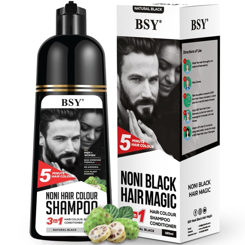 BSY Noni Natural Black Hair color shampoo 180ml Pump Pack No Ammonia 3 in 1 Hair Dye Shampoo conditioner for women Noni Fruit Hair Dye for Men 5 Minutes Hair Color - Image 1