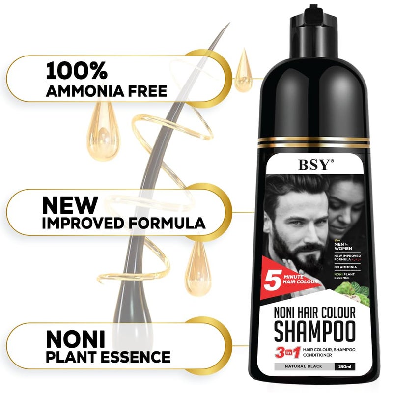 BSY Noni Natural Black Hair color shampoo 180ml Pump Pack No Ammonia 3 in 1 Hair Dye Shampoo conditioner for women Noni Fruit Hair Dye for Men 5 Minutes Hair Color - Image 4