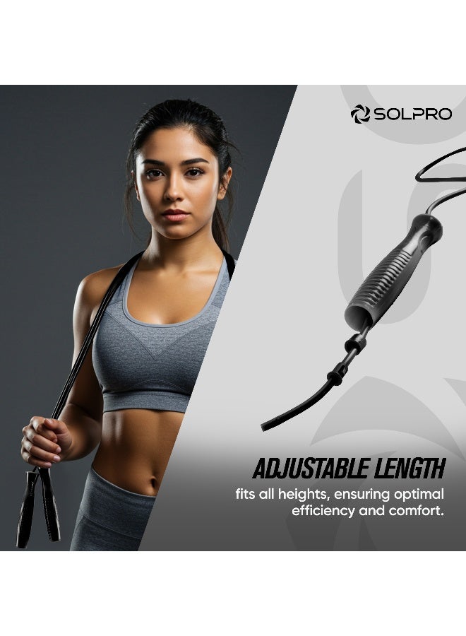SOLPRO SKR064 Jump Rope for Men, Women & Athletes|Lightweight, Adjustable Length, TangleFree|NonSlip Handles, Durable Design|Ideal for Speed Training, Cardio, Agility, Fitness & Gym Workouts (Black) - Image 4