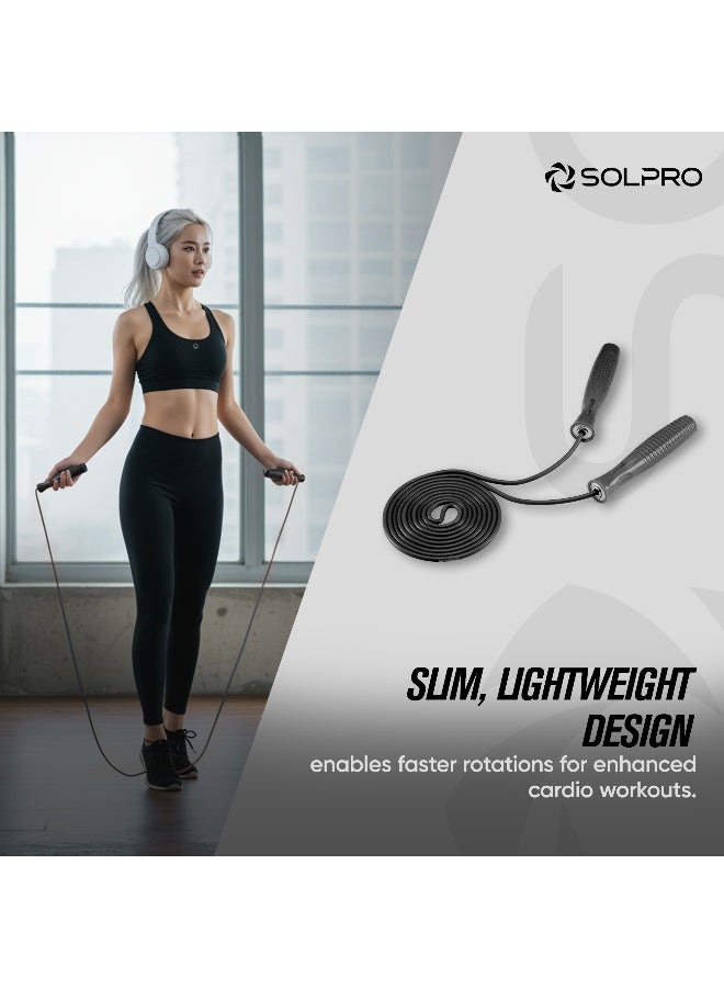 SOLPRO SKR064 Jump Rope for Men, Women & Athletes|Lightweight, Adjustable Length, TangleFree|NonSlip Handles, Durable Design|Ideal for Speed Training, Cardio, Agility, Fitness & Gym Workouts (Black) - Image 2