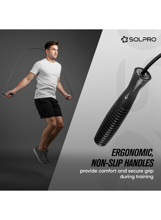 SOLPRO SKR064 Jump Rope for Men, Women & Athletes|Lightweight, Adjustable Length, TangleFree|NonSlip Handles, Durable Design|Ideal for Speed Training, Cardio, Agility, Fitness & Gym Workouts (Black) - Image 3