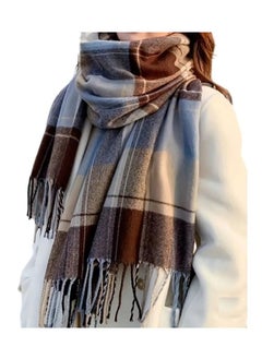 Cashmere Shawl -Winter keffiyeh, Breathable, Warm, Windproof, Thread-Dyed Color Striped Keffiyeh with Fringes, Perfect for Picnics - Autumn and Winter Thick Shawl 185*70cm