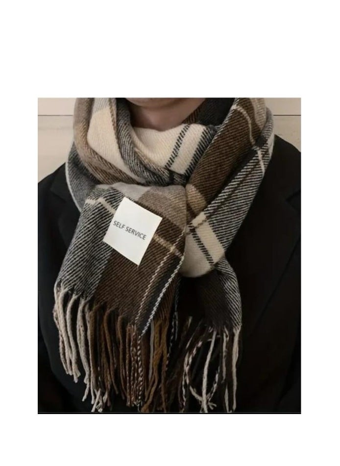 Generic - Cashmere Shawl -Winter keffiyeh, Breathable, Warm, Windproof, Thread-Dyed Color Striped Keffiyeh with Fringes, Perfect for Picnics - Autumn and Winter Thick Shawl 185*70cm - Image 1