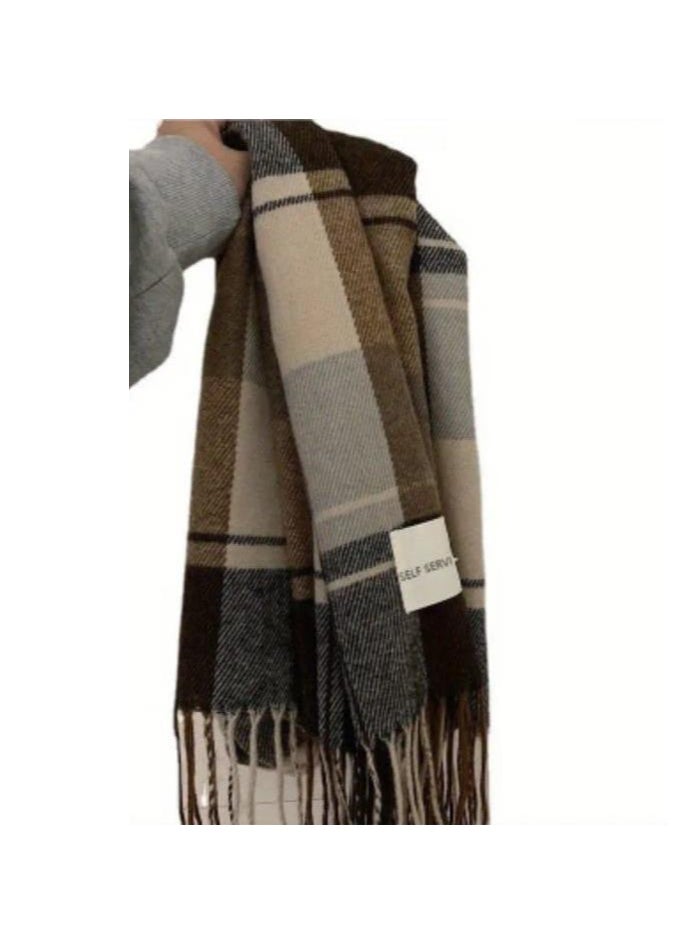 Generic - Cashmere Shawl -Winter keffiyeh, Breathable, Warm, Windproof, Thread-Dyed Color Striped Keffiyeh with Fringes, Perfect for Picnics - Autumn and Winter Thick Shawl 185*70cm - Image 1