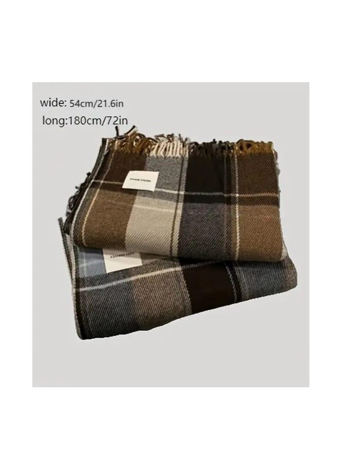 Generic - Cashmere Shawl -Winter keffiyeh, Breathable, Warm, Windproof, Thread-Dyed Color Striped Keffiyeh with Fringes, Perfect for Picnics - Autumn and Winter Thick Shawl 185*70cm - Image 1