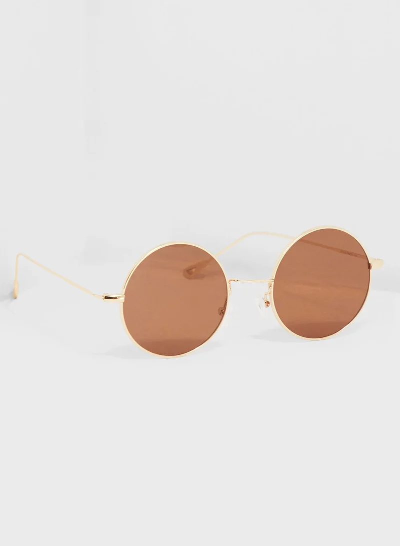 Ginger Round Sunglasses With Amber Lens