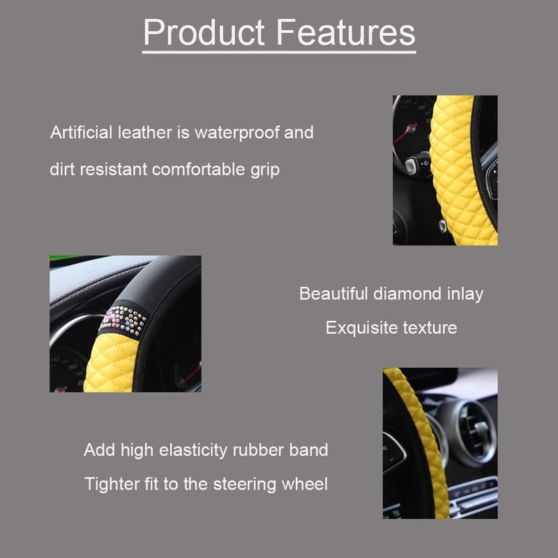 WLERIR Microfiber Leather Steering Wheel Cover with Anti-Slip Lining Universal Car Accessory for Steering Wheel with a Diameter of 14.5-15 inch (Black) - Image 2