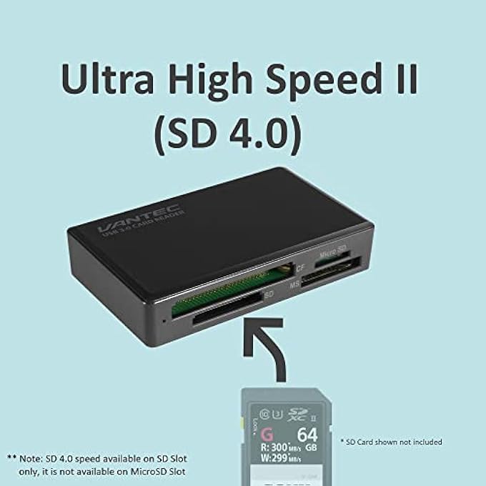 Vantec USB 3.0 MULTI-CARD READER UHS-II, SD 4.0, MULTI-LUN (UGT-CR615), BLACK - Image 2