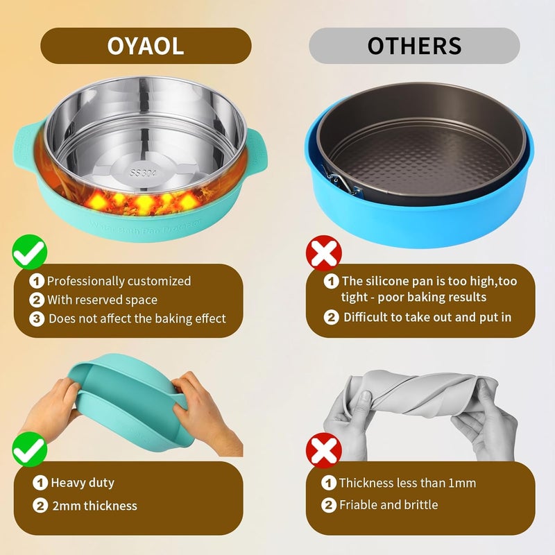 OYAOL 9 Inch Springform Pan - 304 Stainless Steel Nonstick Springform Cake Pan with Removable Bottom, 10 Inch Silicone Leakproof Cheesecake Pan Protector with Parchment Paper - Image 2