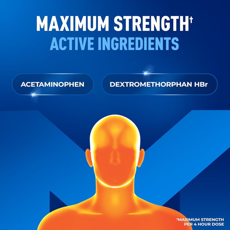 MUCINEX دواء البرد والسعال رابد كلير أقصى قوة لتخفيف الحمى والألم والصداع مع أسيتامينوفين ديكستروميثورفان أقراص سريعة الإطلاق للبالغين 20 حبة - Image 3
