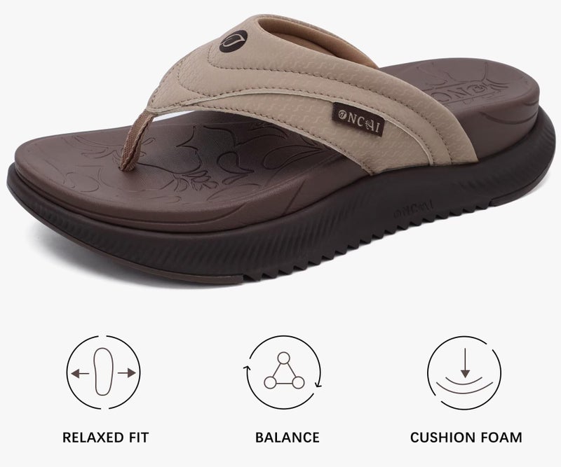 ONCAI Orthopedic Flip Flops Women with Arch Support Ladies Orthotic Recovery Sandals 2025 Comfortable Plantar Fasciitis Slip On Walking Sandal for Womans Indoor Casual Summer Brown Size 7.5 - Image 3