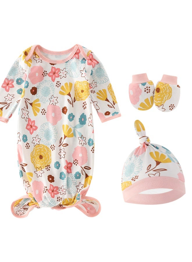 دوكو طقم 2 قطعة من ثوب مواليد بعقدة مع قبعة، فساتين نوم للمواليد، بطانية لف للرضع، طقم قبعة لف للمواليد، كيس نوم قابل للتعديل للأطفال، مصنوع من قطن 100% قابل للتنفس وناعم على البشرة للأطفال من عمر 0-4 أش - Image 2