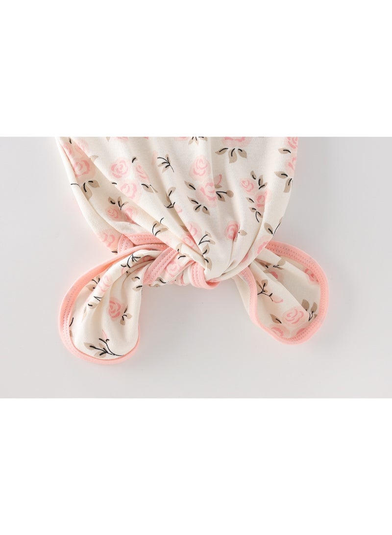 دوكو طقم 2 قطعة من ثوب مواليد بعقدة مع قبعة، فساتين نوم للمواليد، بطانية لف للرضع، طقم قبعة لف للمواليد، كيس نوم قابل للتعديل للأطفال، مصنوع من قطن 100% قابل للتنفس وناعم على البشرة للأطفال من عمر 0-4 أش - Image 5