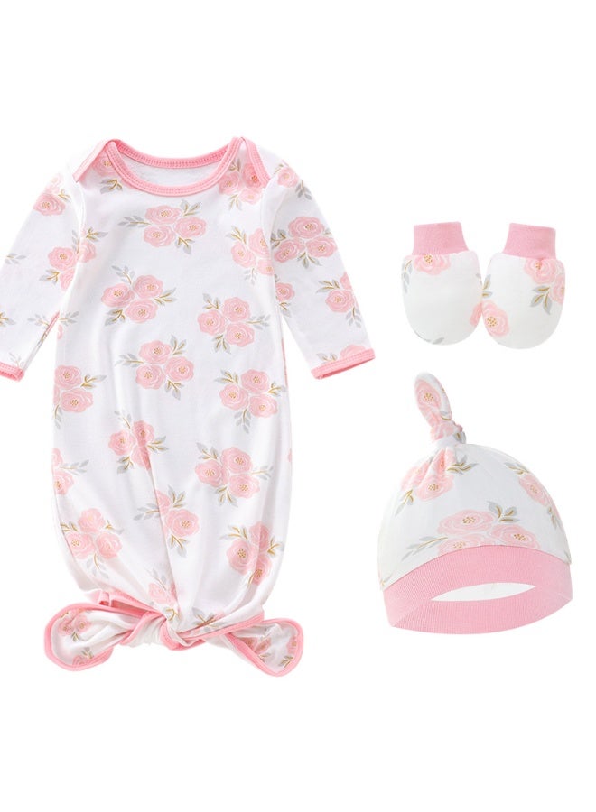 دوكو طقم 2 قطعة من ثوب مواليد بعقدة مع قبعة، فساتين نوم للمواليد، بطانية لف للرضع، طقم قبعة لف للمواليد، كيس نوم قابل للتعديل للأطفال، مصنوع من قطن 100% قابل للتنفس وناعم على البشرة للأطفال من عمر 0-4 أش - Image 3