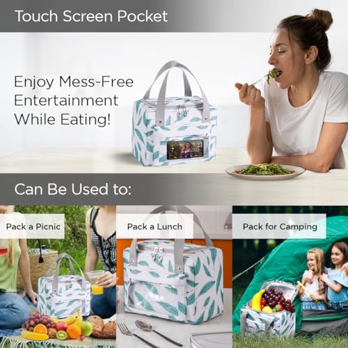 UMAI Insulated Lunch/Tiffin/Storage Bag for Kids, Women & Men | Ideal Tote Bag for Office/School/Outdoor Activities-Lightweight, Durable Handle, Front Pocket for Napkins, Cutlery (White Green Leaves) - Image 4