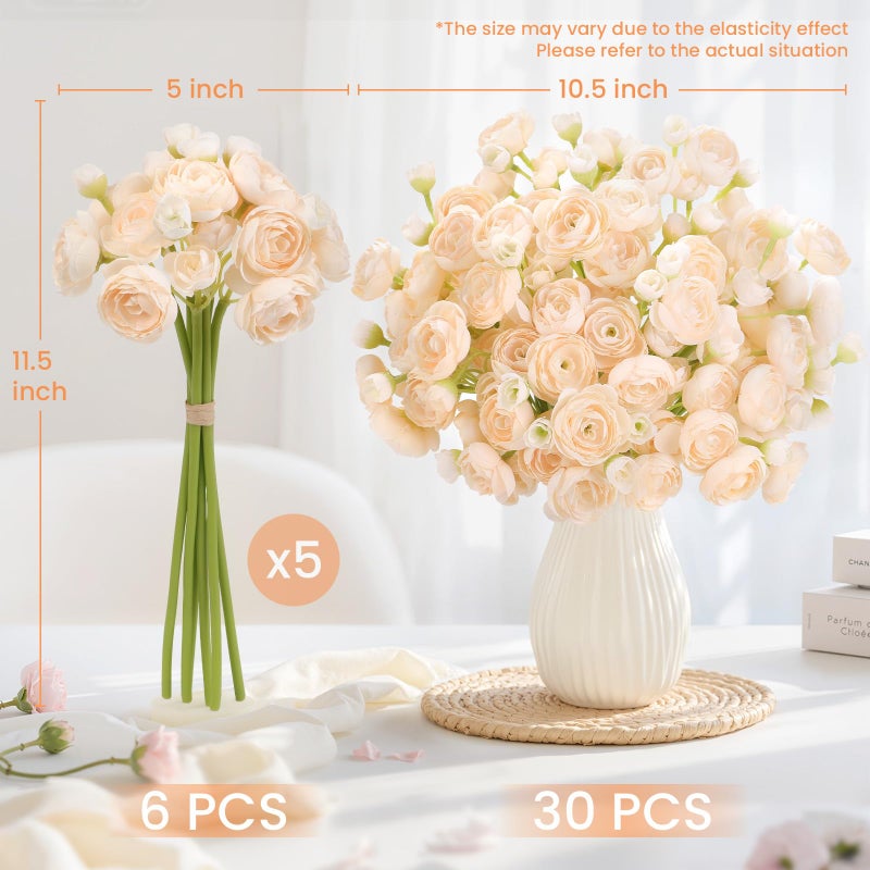 Alupssuc 30Pcs Ranunculus Artificial Flowers Faux Silk Mini Ranunculus, Artificial Flowers Indoor for DIY Bouquets, Bulk Fake Wedding Filler Flowers for Bride Decorations, DustyRose&Cream&ShabbyBlush - Image 3