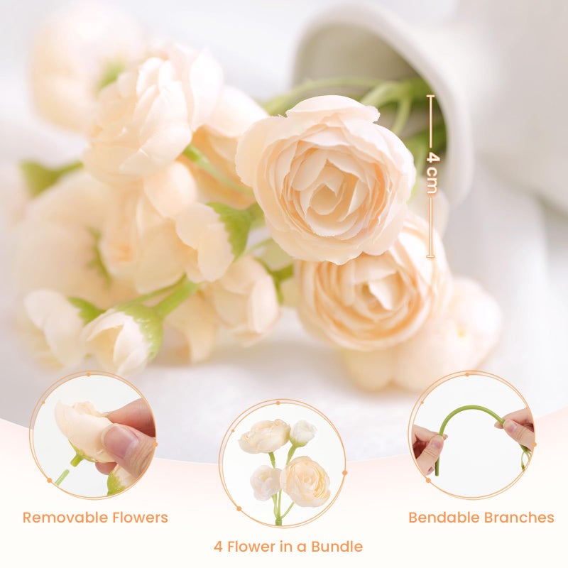 Alupssuc 30Pcs Ranunculus Artificial Flowers Faux Silk Mini Ranunculus, Artificial Flowers Indoor for DIY Bouquets, Bulk Fake Wedding Filler Flowers for Bride Decorations, DustyRose&Cream&ShabbyBlush - Image 4