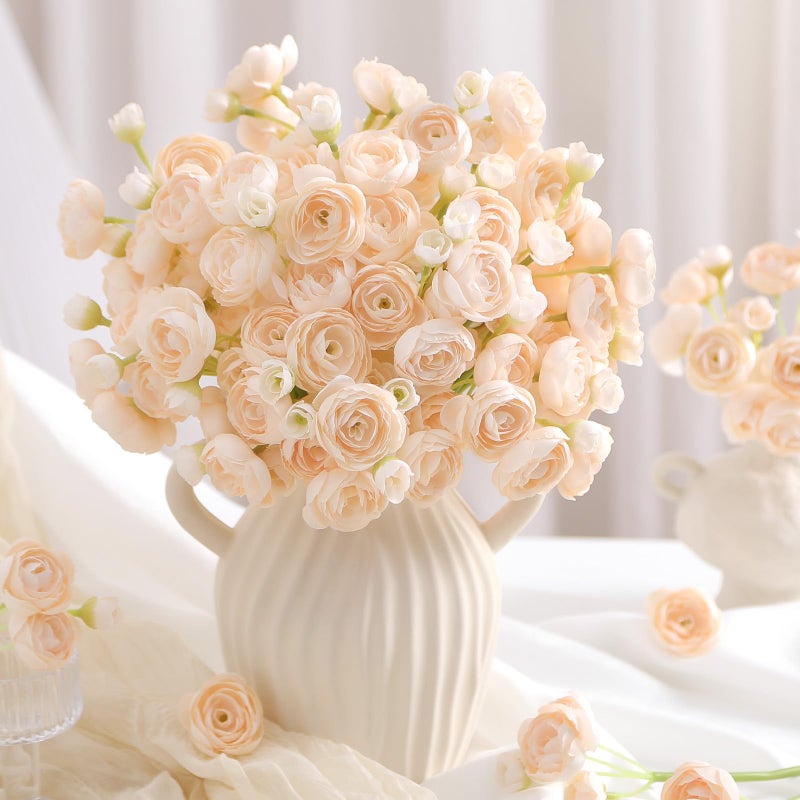 Alupssuc 30Pcs Ranunculus Artificial Flowers Faux Silk Mini Ranunculus, Artificial Flowers Indoor for DIY Bouquets, Bulk Fake Wedding Filler Flowers for Bride Decorations, DustyRose&Cream&ShabbyBlush - Image 5