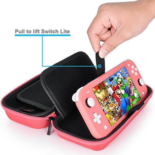 Daydayup Switch Case Compatible with Nintendo Switch Lite with 2 Pack Screen Protector & 6 Pcs Thumb Grip, 20 Game Cartridges Hard Shell Travel Carrying Switch Lite Console & Accessories, Red - Image 4