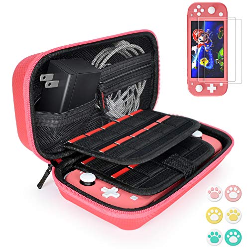 Daydayup Switch Case Compatible with Nintendo Switch Lite with 2 Pack Screen Protector & 6 Pcs Thumb Grip, 20 Game Cartridges Hard Shell Travel Carrying Switch Lite Console & Accessories, Red - Image 1