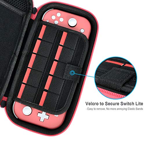 Daydayup Switch Case Compatible with Nintendo Switch Lite with 2 Pack Screen Protector & 6 Pcs Thumb Grip, 20 Game Cartridges Hard Shell Travel Carrying Switch Lite Console & Accessories, Red - Image 3