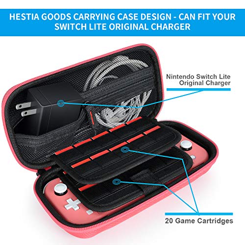 Daydayup Switch Case Compatible with Nintendo Switch Lite with 2 Pack Screen Protector & 6 Pcs Thumb Grip, 20 Game Cartridges Hard Shell Travel Carrying Switch Lite Console & Accessories, Red - Image 2