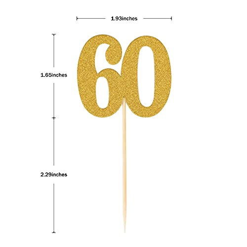 Festiko®50pcs 60th Cupcake Toppers Gold Glitter Number 60 Cake Picks for Birthday Anniversary Party Decoration - Image 3