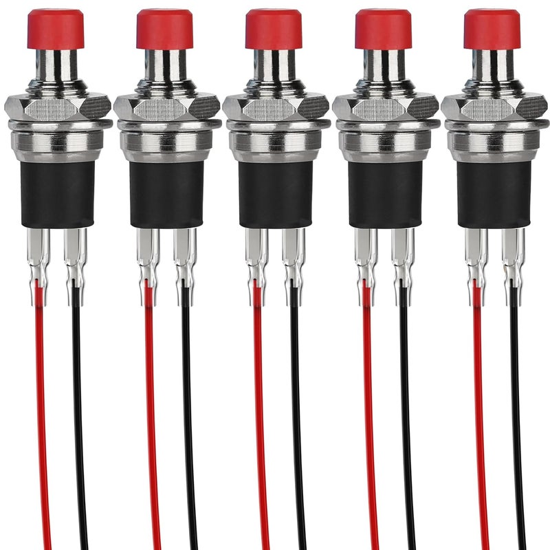 DIYhz 5Pcs Self-Locking SPST Latching Type Dash ON/Off Red Push Button Switch AC 250V/3A Line Length 20cm - Image 1