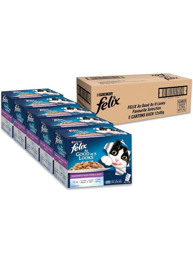Felix As Good As It Looks Doubly Delicious Wet Cat Food Favourite Selections 85g (Pack of 60) - Image 4