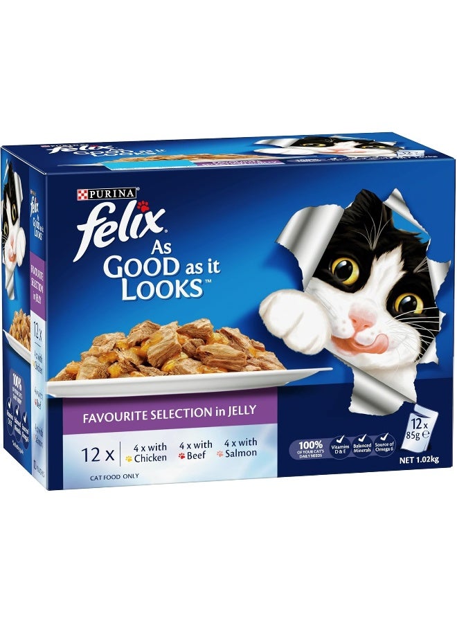 Felix As Good As It Looks Doubly Delicious Wet Cat Food Favourite Selections 85g (Pack of 60) - Image 1