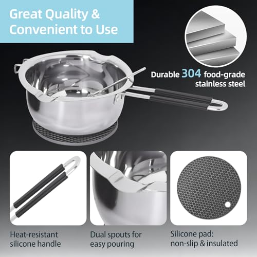 Hehinton Professional Double Boiler Pot 1200ML/40.6OZ, 304 Stainless Steel Chocolate Melting Pot with 1000W Electric Hot Plate, Multi-Functions Warming Melting Pots for Wax Soap Base Candy Cheese Butter - Image 5