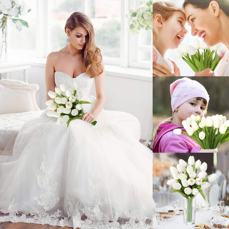DHVYANT MART Artificial White Latex Tulip Flower Faux Flowers DIY Decor Fake Tulip Flowers Suitable for Wedding Bridal BouquetGarden Home Dining Table Decorations Best Gift Choise 10 - Image 5