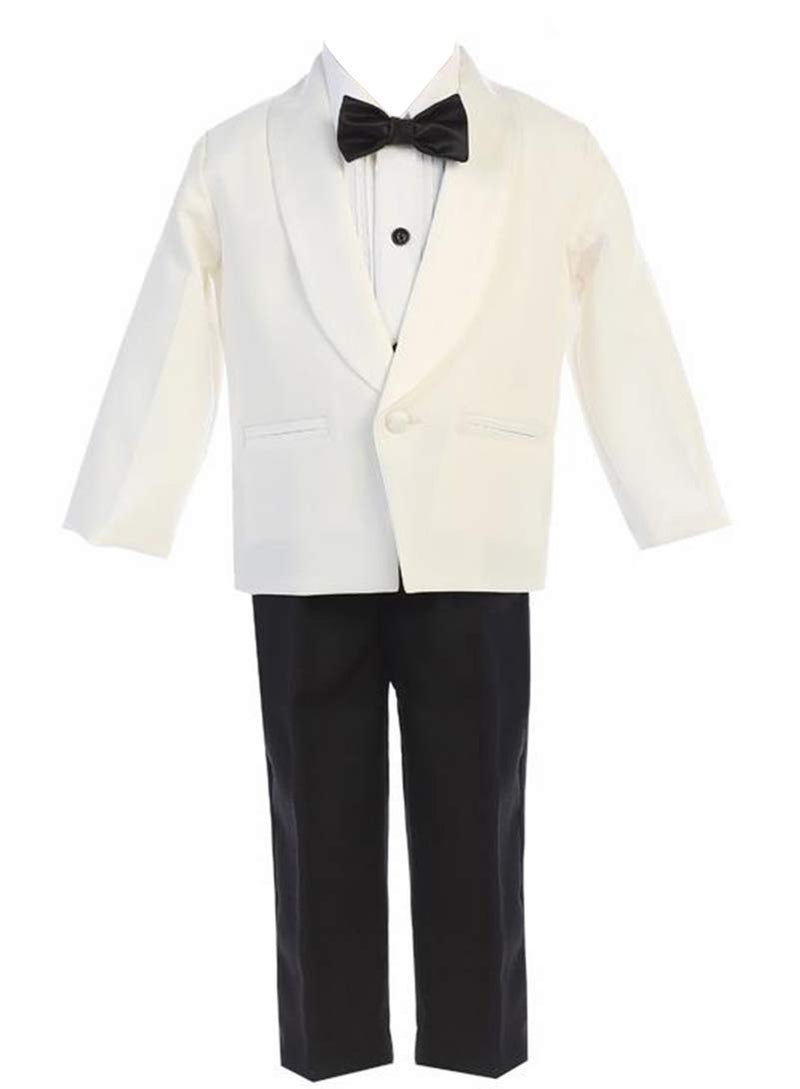 Little Boys Ivory Jacket Black Pants Shirt Bowtie Tuxedo Ring Bearer Suit Size 4T