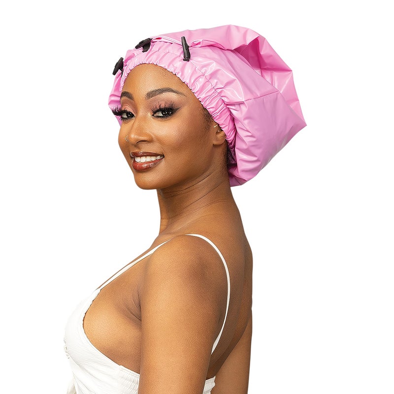 Esha Girl - Shower Cap for Extra Long Hair, Braids, Locs, Twists â€“ Waterproof â€“ Snug Fit Guarantees No Leaks â€“ Easy Button Up (Pink, X-Long (30" x 9")) - Image 4