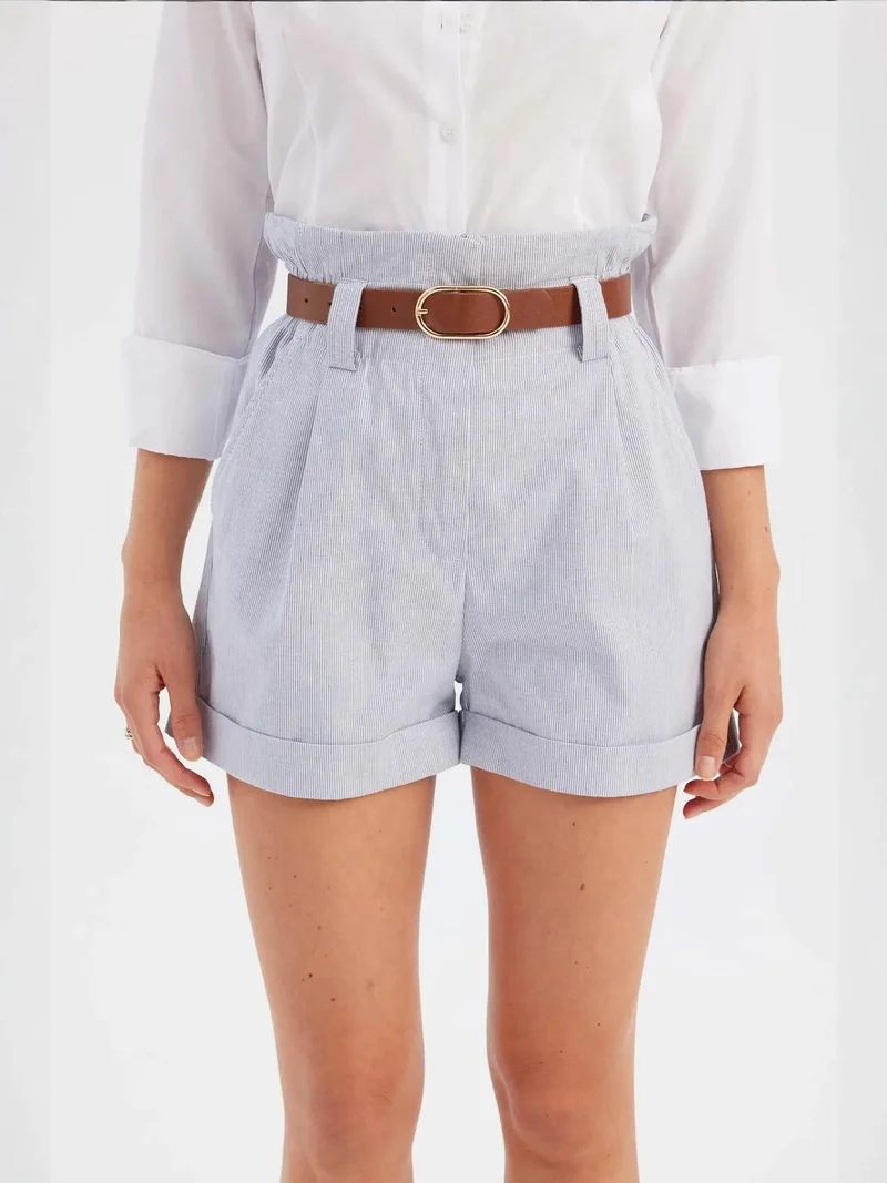 زوبعة شورت قطن بخصر مرتفع وطيات