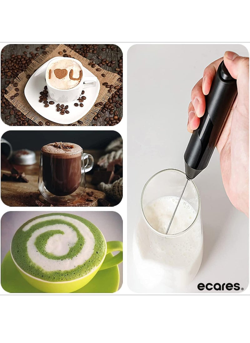 ECARES - ECARES® Milk Frother with Stand, Handheld, Battery Operated, Stainless Steel Stand, Foam Maker, Whisk, Drink Mixer, for Latte, Cappuccino, Coffee, Frappe, Matcha and Hot Chocolate, etc. Black. - Image 1