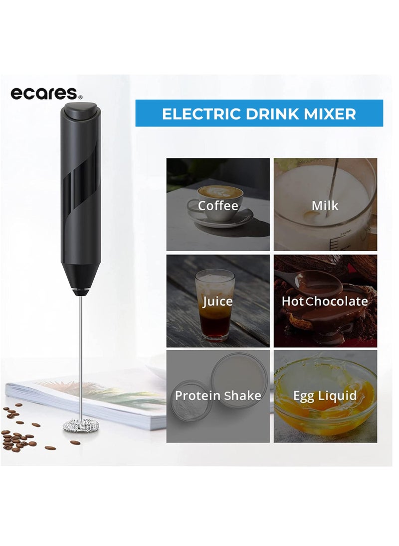 ECARES - ECARES® Milk Frother with Stand, Handheld, Battery Operated, Stainless Steel Stand, Foam Maker, Whisk, Drink Mixer, for Latte, Cappuccino, Coffee, Frappe, Matcha and Hot Chocolate, etc. Black. - Image 1