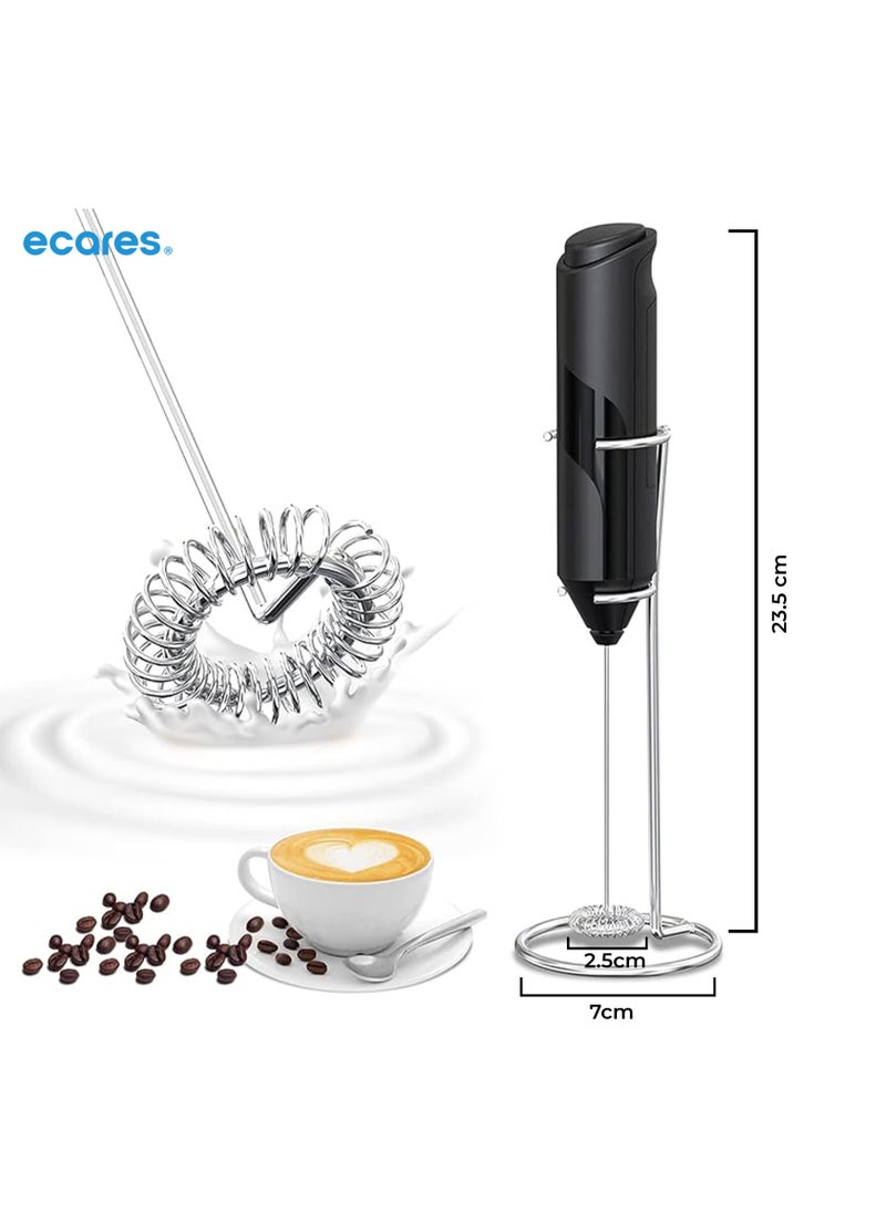 ECARES ECARES® Milk Frother with Stand, Handheld, Battery Operated, Stainless Steel Stand, Foam Maker, Whisk, Drink Mixer, for Latte, Cappuccino, Coffee, Frappe, Matcha and Hot Chocolate, etc. Black.  - Image 2