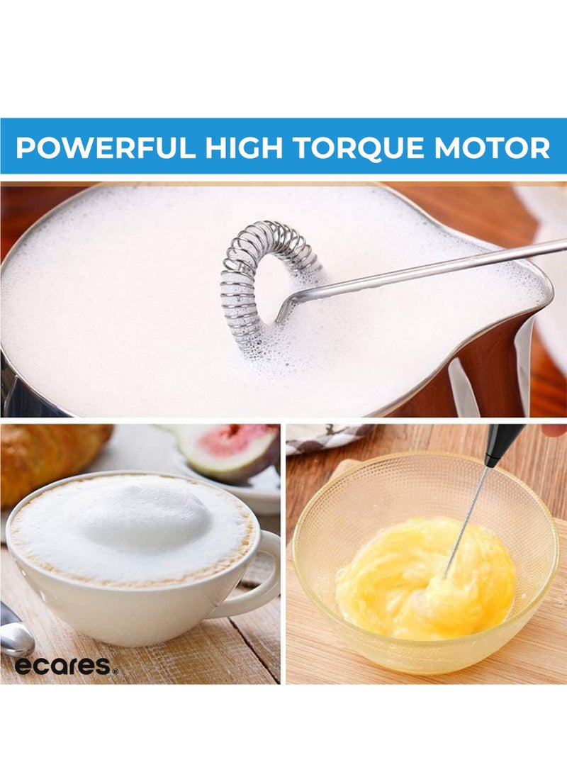 ECARES ECARES® Milk Frother with Stand, Handheld, Battery Operated, Stainless Steel Stand, Foam Maker, Whisk, Drink Mixer, for Latte, Cappuccino, Coffee, Frappe, Matcha and Hot Chocolate, etc. Black.  - Image 4