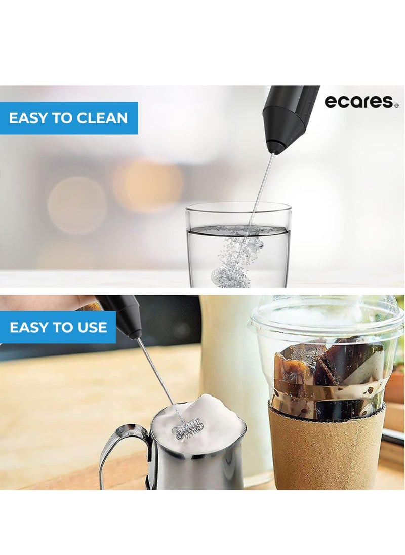 ECARES - ECARES® Milk Frother with Stand, Handheld, Battery Operated, Stainless Steel Stand, Foam Maker, Whisk, Drink Mixer, for Latte, Cappuccino, Coffee, Frappe, Matcha and Hot Chocolate, etc. Black. - Image 1