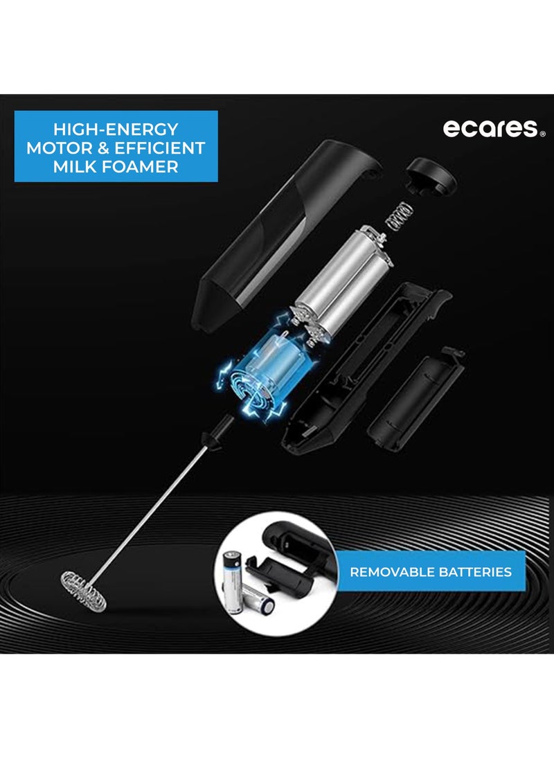 ECARES ECARES® Milk Frother with Stand, Handheld, Battery Operated, Stainless Steel Stand, Foam Maker, Whisk, Drink Mixer, for Latte, Cappuccino, Coffee, Frappe, Matcha and Hot Chocolate, etc. Black.  - Image 5