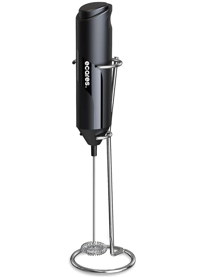 ECARES ECARES® Milk Frother with Stand, Handheld, Battery Operated, Stainless Steel Stand, Foam Maker, Whisk, Drink Mixer, for Latte, Cappuccino, Coffee, Frappe, Matcha and Hot Chocolate, etc. Black.  - Image 1