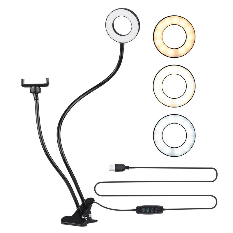 دوكولر حلقة إضاءة LED للتصوير الفوتوغرافي مع حامل مرن للهاتف أسود - Image 2